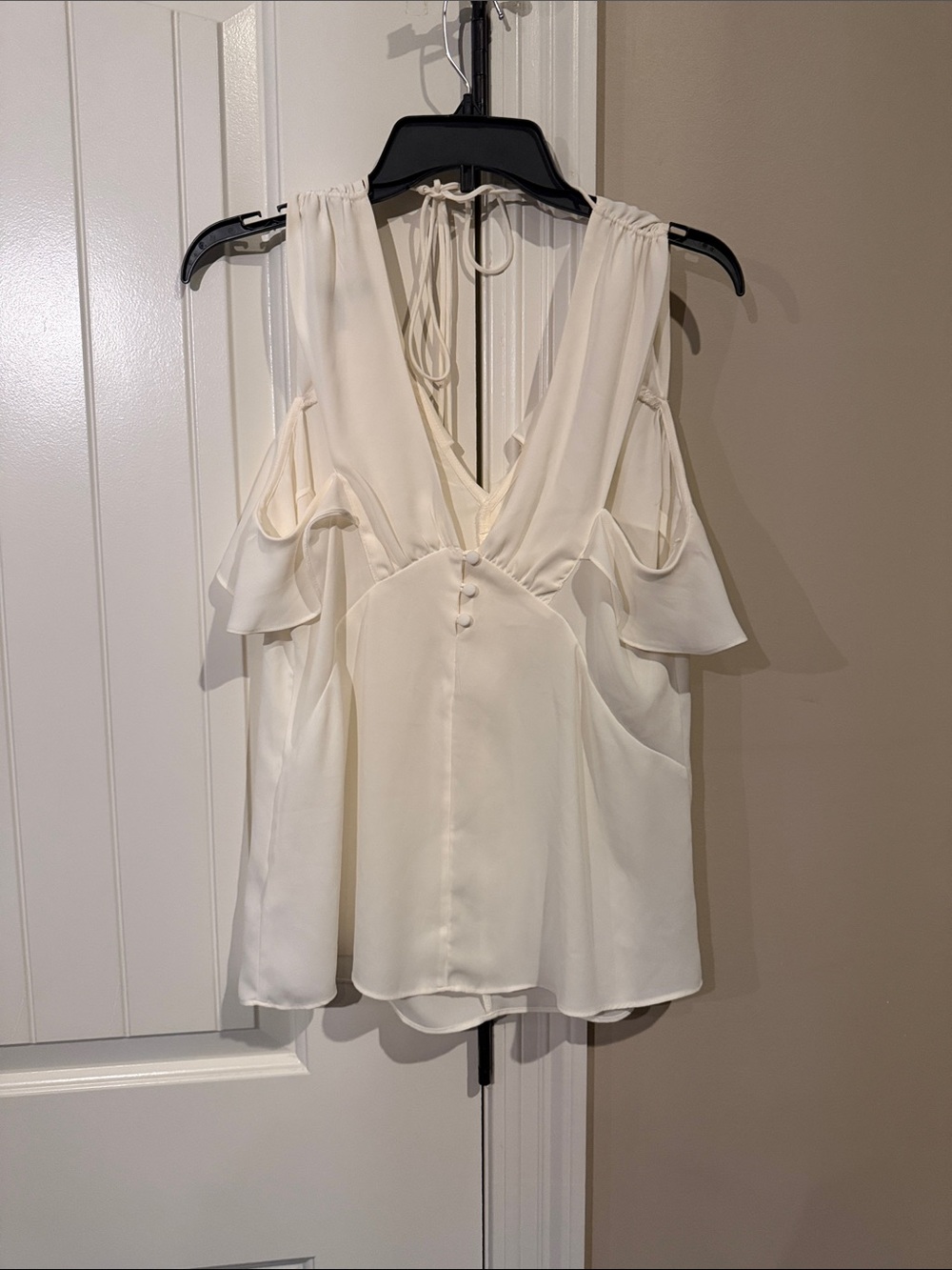 Express Cream Cold-Shoulder V-Neck Ruffle Blouse